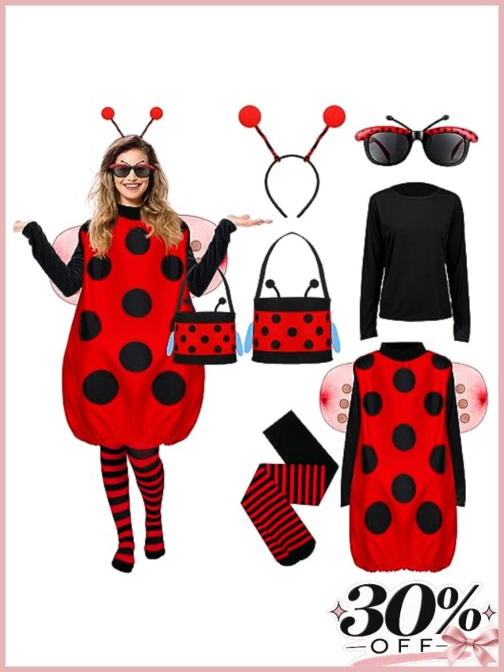 Ladybug Costume Set Halloween Women Adult Cosplay Wings Tights